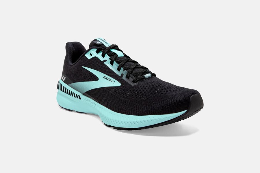 Launch GTS 8 Road Brooks Running Shoes NZ Womens - Black/Blue - GFARXV-409